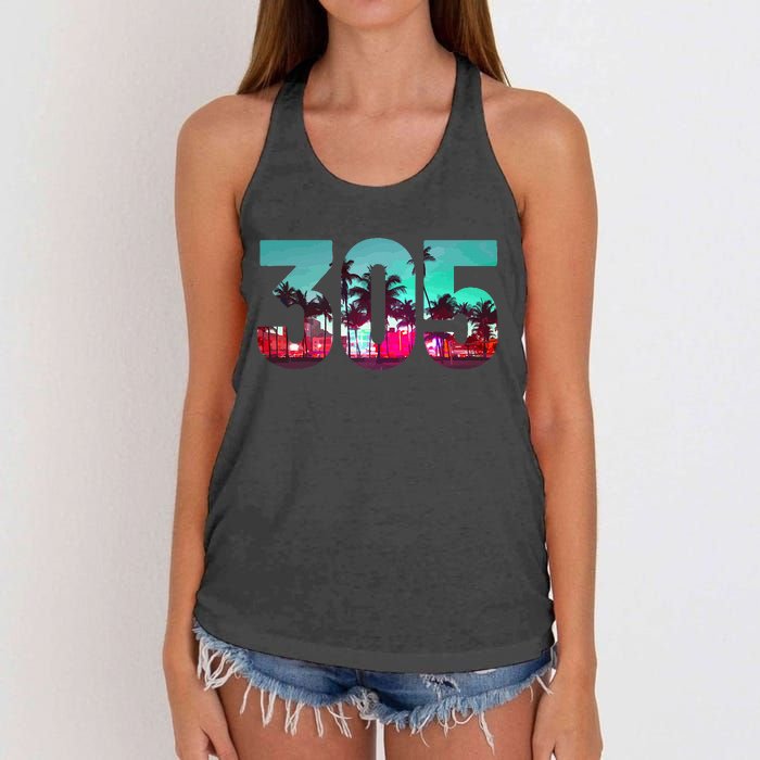 Miami 305 Area Code Florida Vintage Palm Trees Pride Retro Women's Knotted Racerback Tank