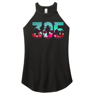 Miami 305 Area Code Florida Vintage Palm Trees Pride Retro Women's Perfect Tri Rocker Tank