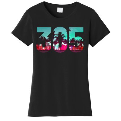 Miami 305 Area Code Florida Vintage Palm Trees Pride Retro Women's T-Shirt