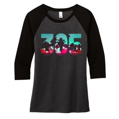 Miami 305 Area Code Florida Vintage Palm Trees Pride Retro Women's Tri-Blend 3/4-Sleeve Raglan Shirt