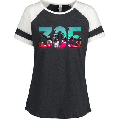 Miami 305 Area Code Florida Vintage Palm Trees Pride Retro Enza Ladies Jersey Colorblock Tee