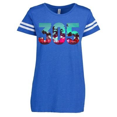 Miami 305 Area Code Florida Vintage Palm Trees Pride Retro Enza Ladies Jersey Football T-Shirt