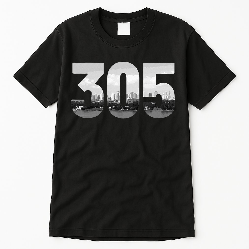 Miami 305 Area Code Skyline Florida Vintage Tall T-Shirt