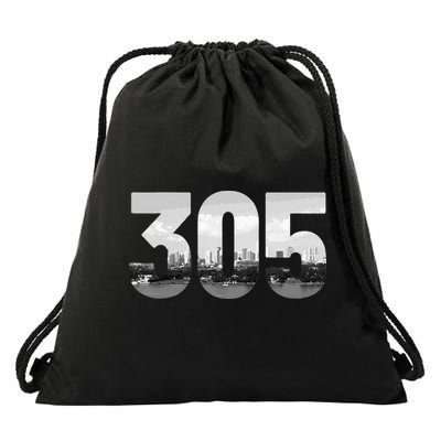 Miami 305 Area Code Skyline Florida Vintage Drawstring Bag