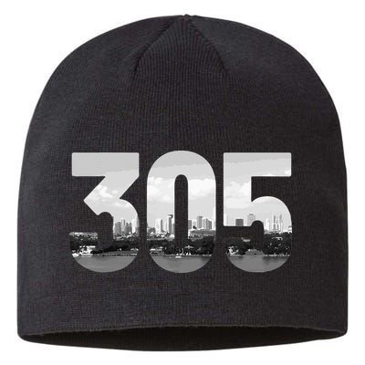 Miami 305 Area Code Skyline Florida Vintage Sustainable Beanie
