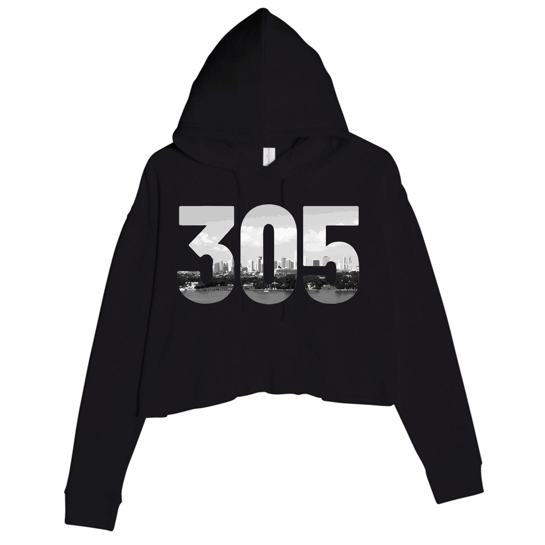 Miami 305 Area Code Skyline Florida Vintage Crop Fleece Hoodie