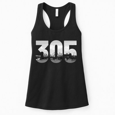 Miami 305 Area Code Skyline Florida Vintage Womens Tank Top