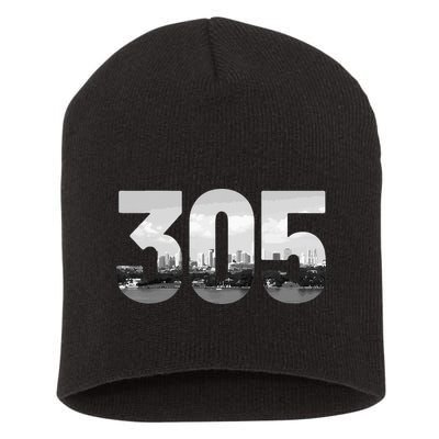 Miami 305 Area Code Skyline Florida Vintage Short Acrylic Beanie