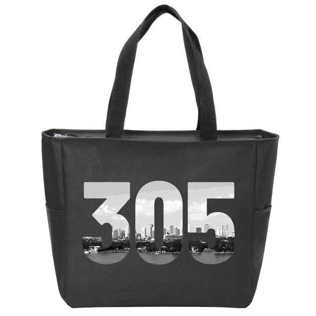 Miami 305 Area Code Skyline Florida Vintage Zip Tote Bag