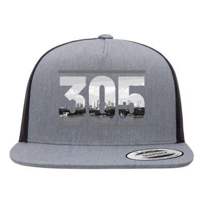 Miami 305 Area Code Skyline Florida Vintage Flat Bill Trucker Hat