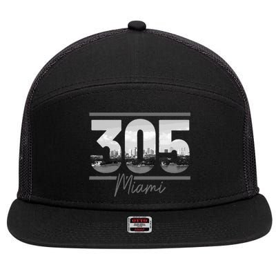 Miami 305 Area Code Skyline Florida Vintage 7 Panel Mesh Trucker Snapback Hat