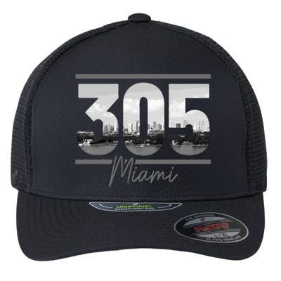 Miami 305 Area Code Skyline Florida Vintage Flexfit Unipanel Trucker Cap