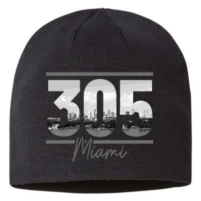 Miami 305 Area Code Skyline Florida Vintage Sustainable Beanie