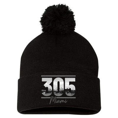 Miami 305 Area Code Skyline Florida Vintage Pom Pom 12in Knit Beanie