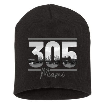 Miami 305 Area Code Skyline Florida Vintage Short Acrylic Beanie