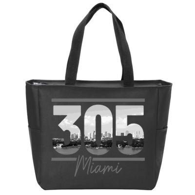 Miami 305 Area Code Skyline Florida Vintage Zip Tote Bag