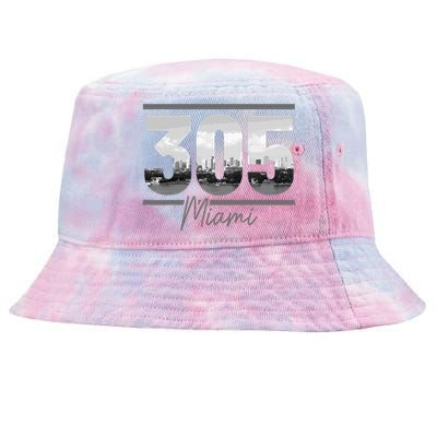 Miami 305 Area Code Skyline Florida Vintage Tie-Dyed Bucket Hat