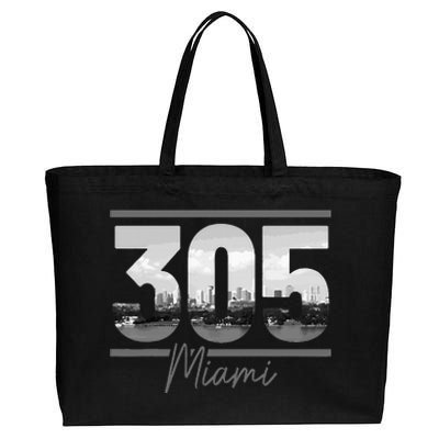 Miami 305 Area Code Skyline Florida Vintage Cotton Canvas Jumbo Tote