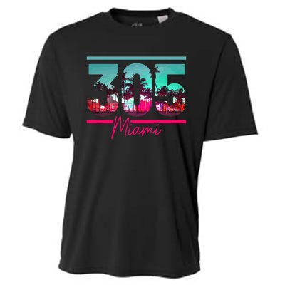 Miami 305 Area Code Florida Vintage Palm Trees Pride Retro Cooling Performance Crew T-Shirt