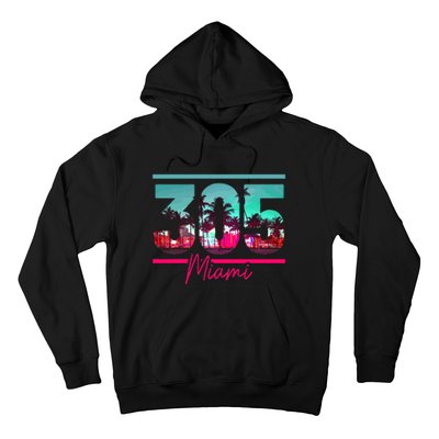 Miami 305 Area Code Florida Vintage Palm Trees Pride Retro Hoodie