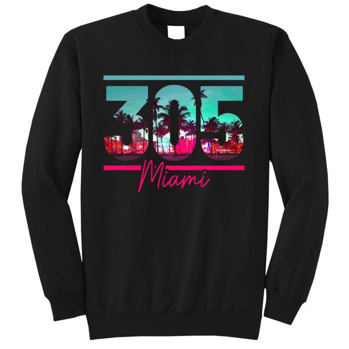 Miami 305 Area Code Florida Vintage Palm Trees Pride Retro Sweatshirt