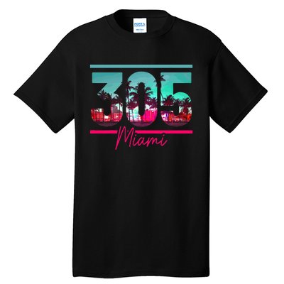 Miami 305 Area Code Florida Vintage Palm Trees Pride Retro Tall T-Shirt