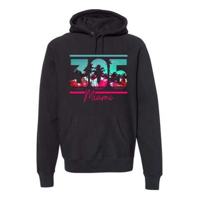 Miami 305 Area Code Florida Vintage Palm Trees Pride Retro Premium Hoodie