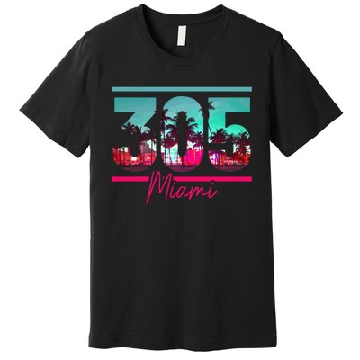 Miami 305 Area Code Florida Vintage Palm Trees Pride Retro Premium T-Shirt