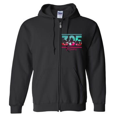 Miami 305 Area Code Florida Vintage Palm Trees Pride Retro Full Zip Hoodie