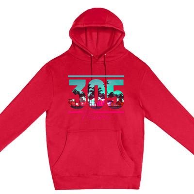 Miami 305 Area Code Florida Vintage Palm Trees Pride Retro Premium Pullover Hoodie