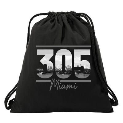 Miami 305 Area Code Skyline Florida Vintage Drawstring Bag