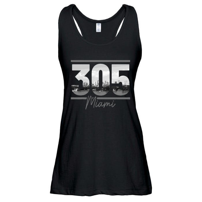 Miami 305 Area Code Skyline Florida Vintage Ladies Essential Flowy Tank