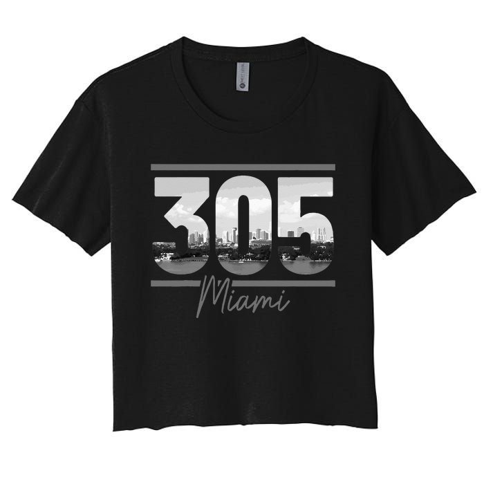 Miami 305 Area Code Skyline Florida Vintage Women's Crop Top Tee