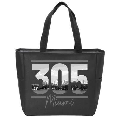 Miami 305 Area Code Skyline Florida Vintage Zip Tote Bag