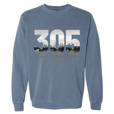 Miami 305 Area Code Skyline Florida Vintage Garment-Dyed Sweatshirt