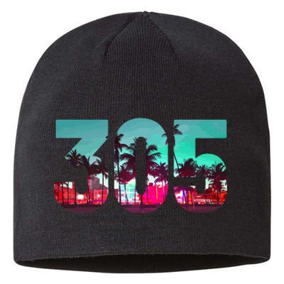 Miami 305 Area Code Florida Vintage Palm Trees Pride Retro Sustainable Beanie