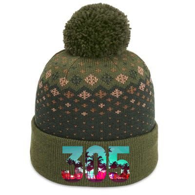 Miami 305 Area Code Florida Vintage Palm Trees Pride Retro The Baniff Cuffed Pom Beanie