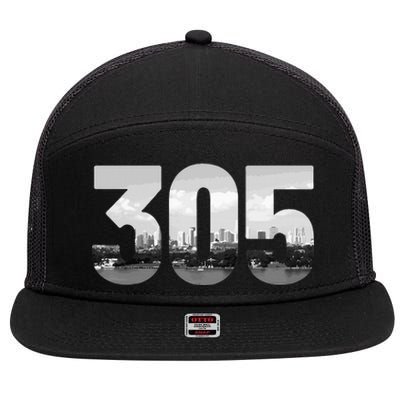 Miami 305 Area Code Skyline Florida Vintage 7 Panel Mesh Trucker Snapback Hat