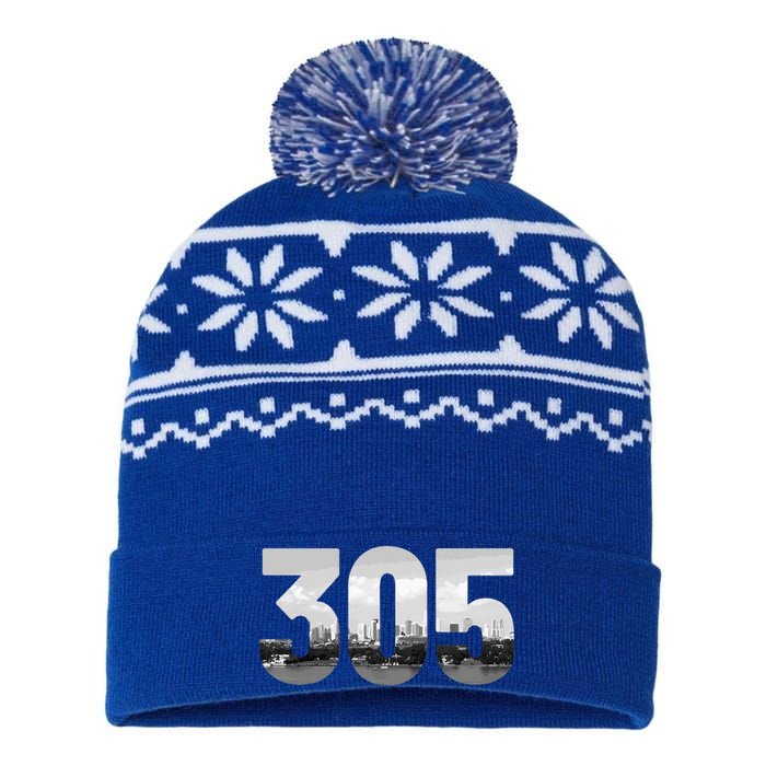 Miami 305 Area Code Skyline Florida Vintage USA-Made Snowflake Beanie