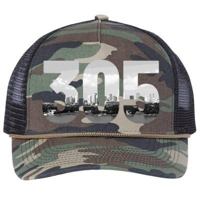 Miami 305 Area Code Skyline Florida Vintage Retro Rope Trucker Hat Cap