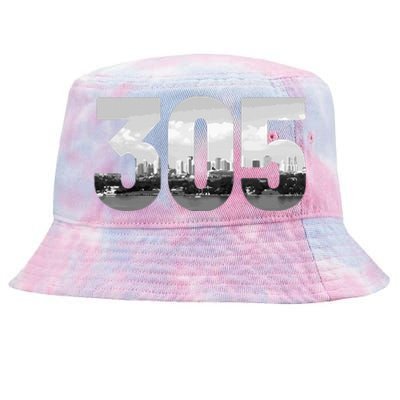 Miami 305 Area Code Skyline Florida Vintage Tie-Dyed Bucket Hat