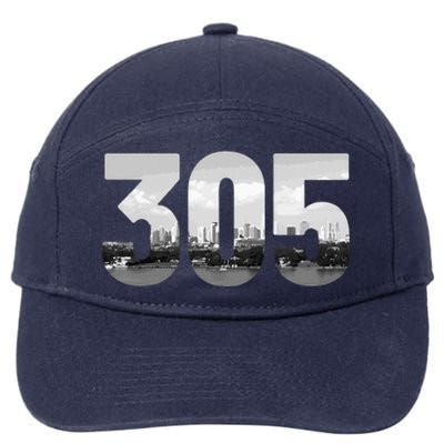 Miami 305 Area Code Skyline Florida Vintage 7-Panel Snapback Hat