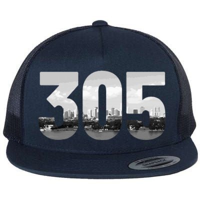 Miami 305 Area Code Skyline Florida Vintage Flat Bill Trucker Hat