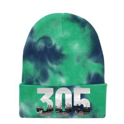 Miami 305 Area Code Skyline Florida Vintage Tie Dye 12in Knit Beanie