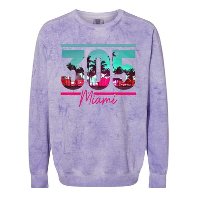 Miami 305 Area Code Florida Vintage Palm Trees Pride Retro Colorblast Crewneck Sweatshirt