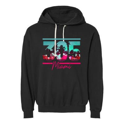 Miami 305 Area Code Florida Vintage Palm Trees Pride Retro Garment-Dyed Fleece Hoodie