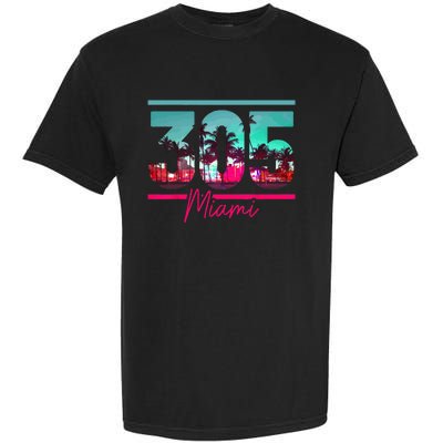 Miami 305 Area Code Florida Vintage Palm Trees Pride Retro Garment-Dyed Heavyweight T-Shirt