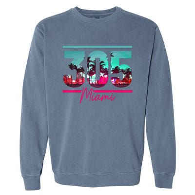 Miami 305 Area Code Florida Vintage Palm Trees Pride Retro Garment-Dyed Sweatshirt