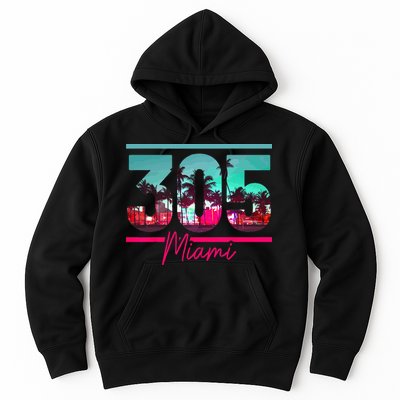 Miami 305 Area Code Florida Vintage Palm Trees Pride Retro Hoodie