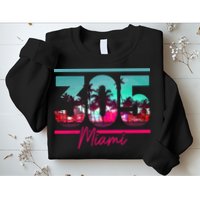 Miami 305 Area Code Florida Vintage Palm Trees Pride Retro Sweatshirt